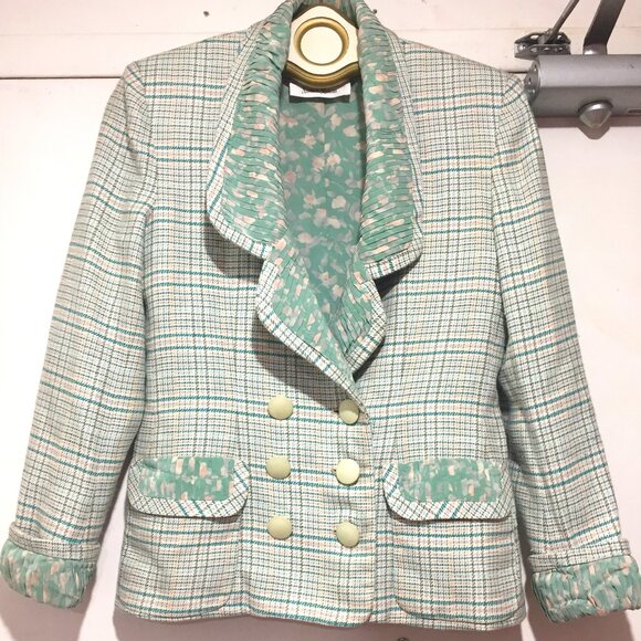 VINTAGE ADOLFO NEW YORK NEIMAN MARCUS PLAID BLAZERS SIZE S - Picture 2 of 10